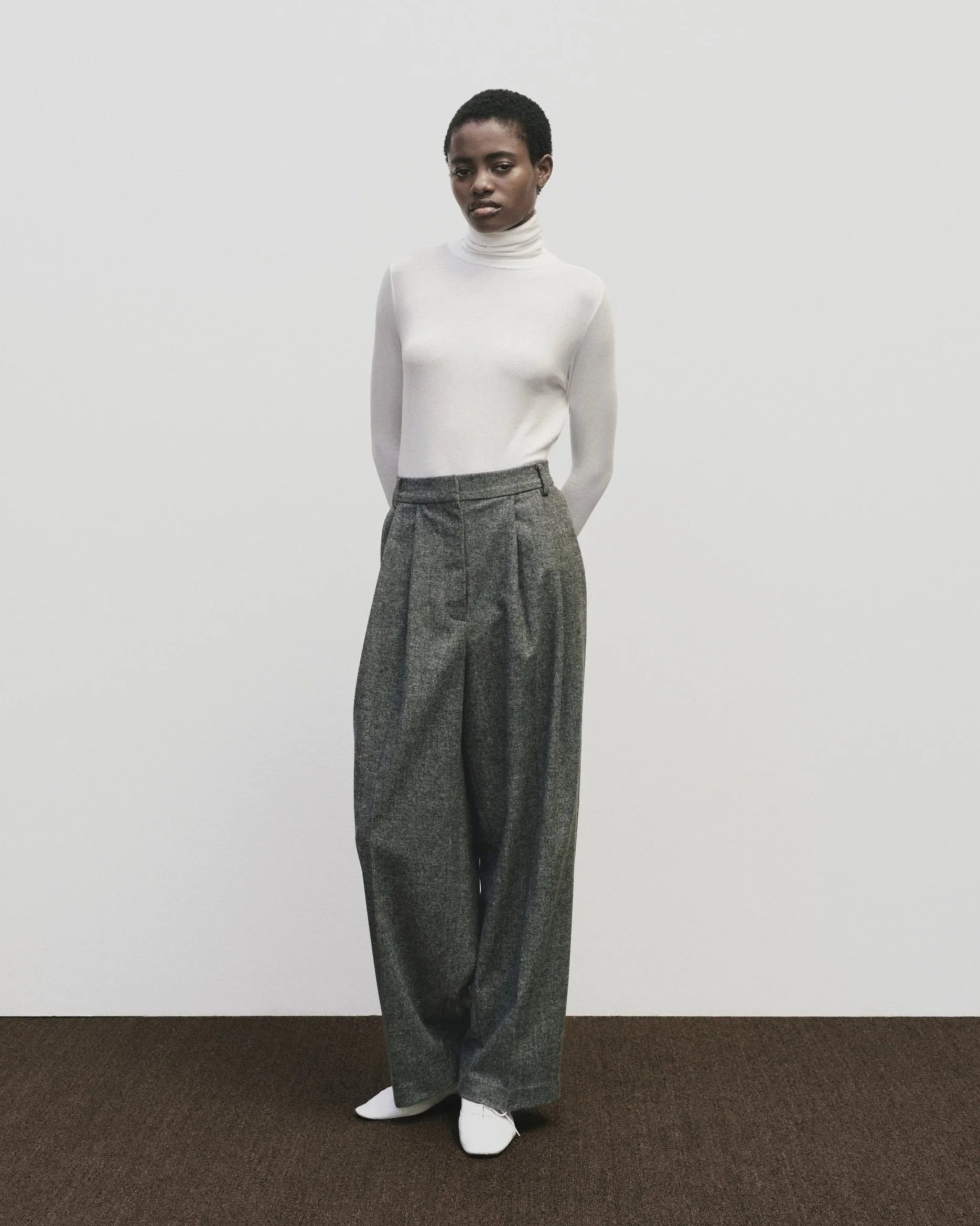 Wool Blend Wide Leg Pants in Gray, from Mijeong Park