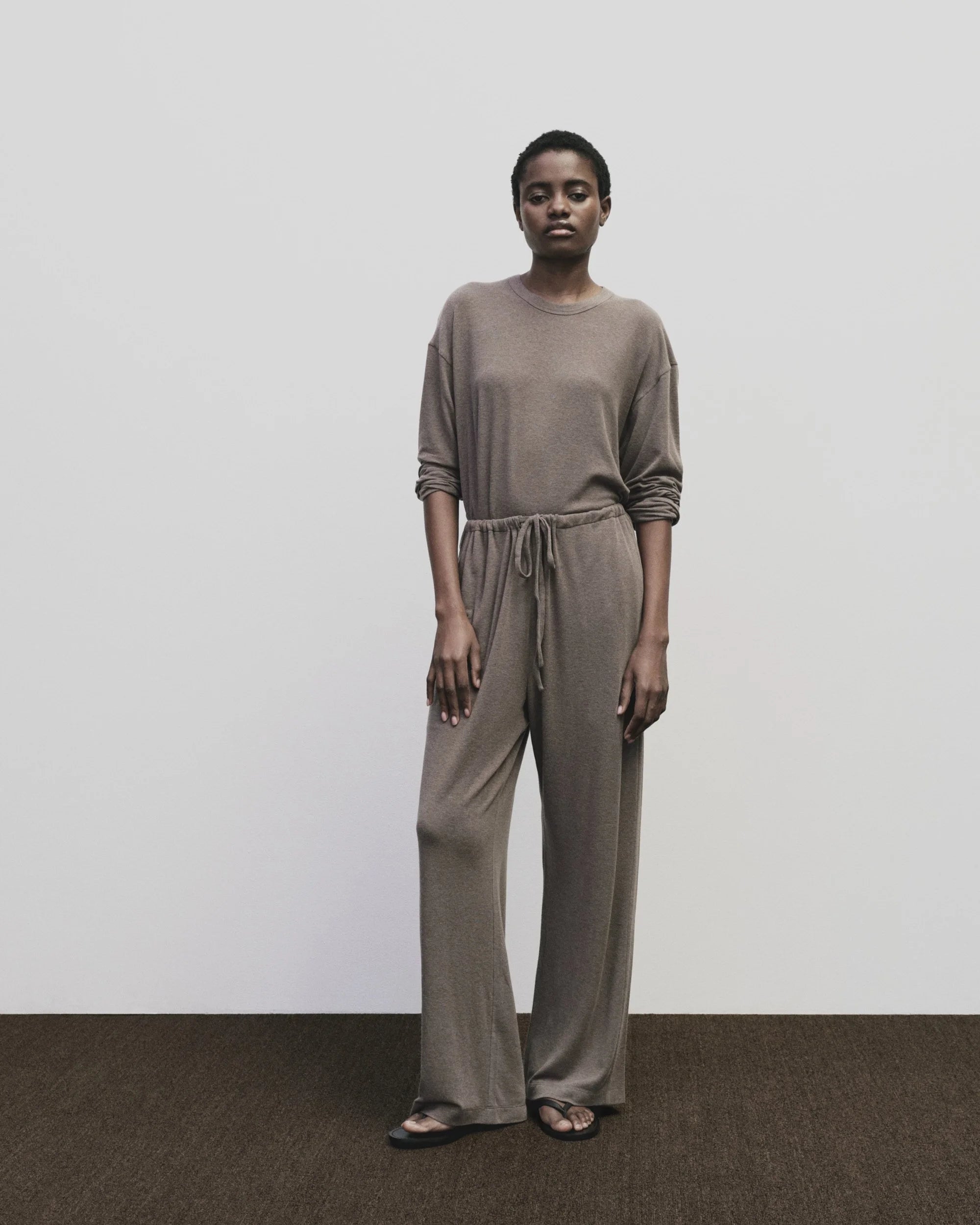 Wool Cotton Jersey Pants in Mocha, from Mijeong Park