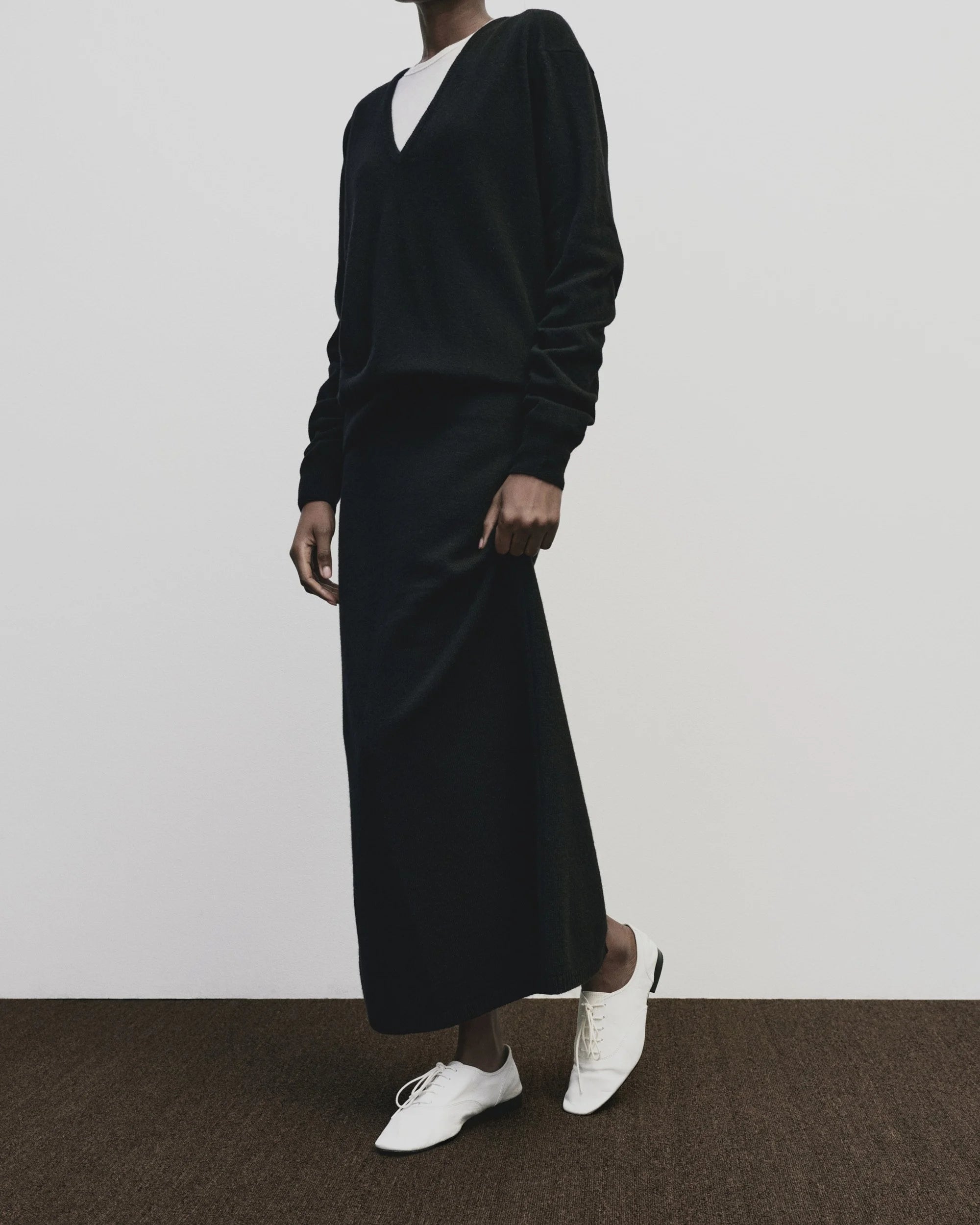 Cashmere Blend Knit Midi Skirt in Black, from Mijeong Park